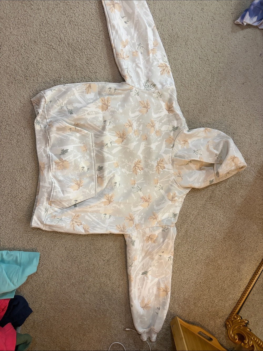 Amazon Womens Floral Hoodie Sweatshirt in Cream and Tan